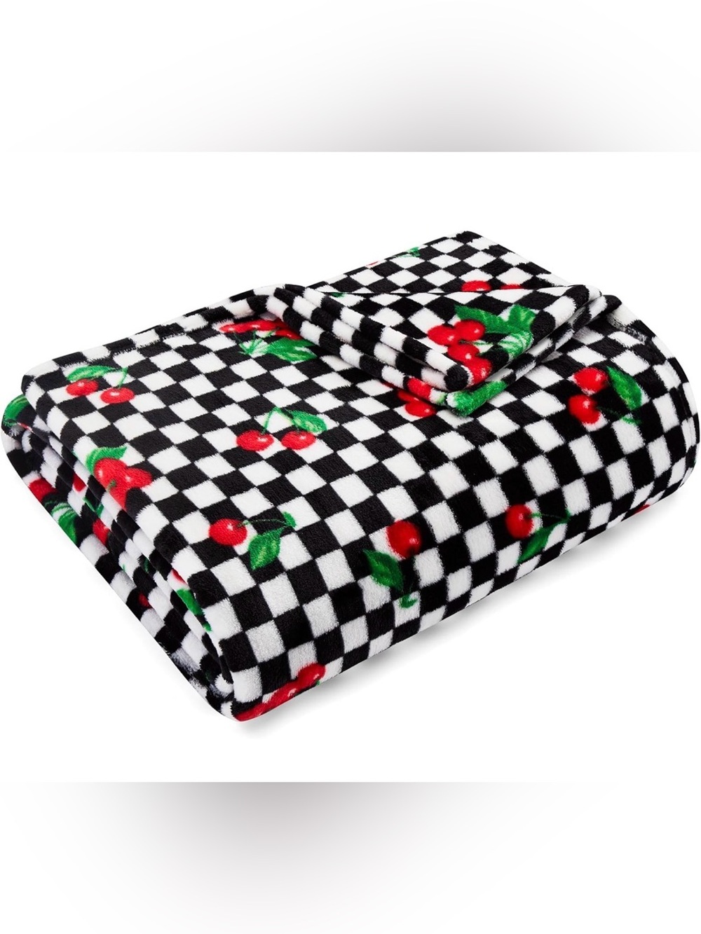 Betsey Johnson Black & White Checker & Cherry Blanket